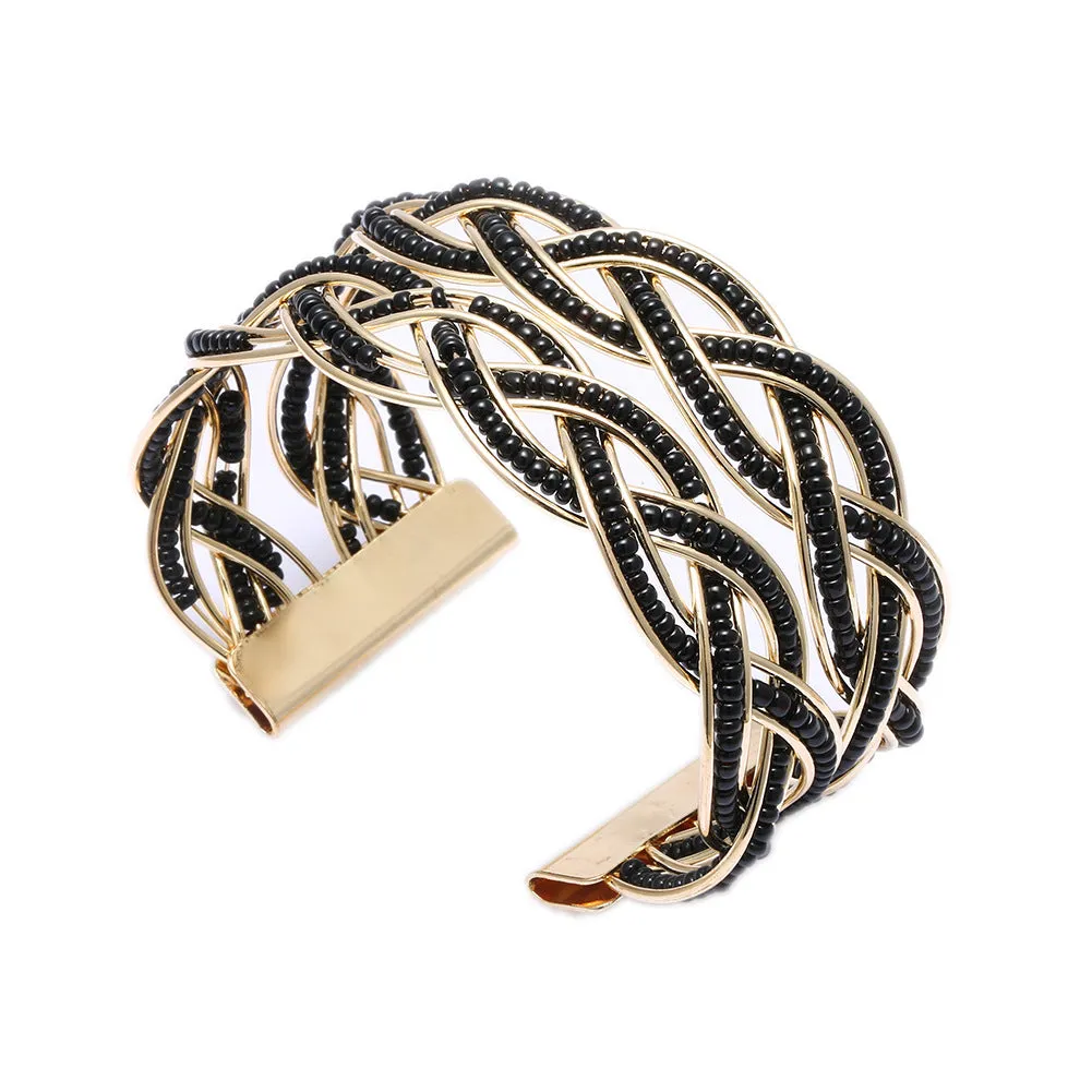 Multi-layer Colorful Rice Bead Woven Alloy Bracelet