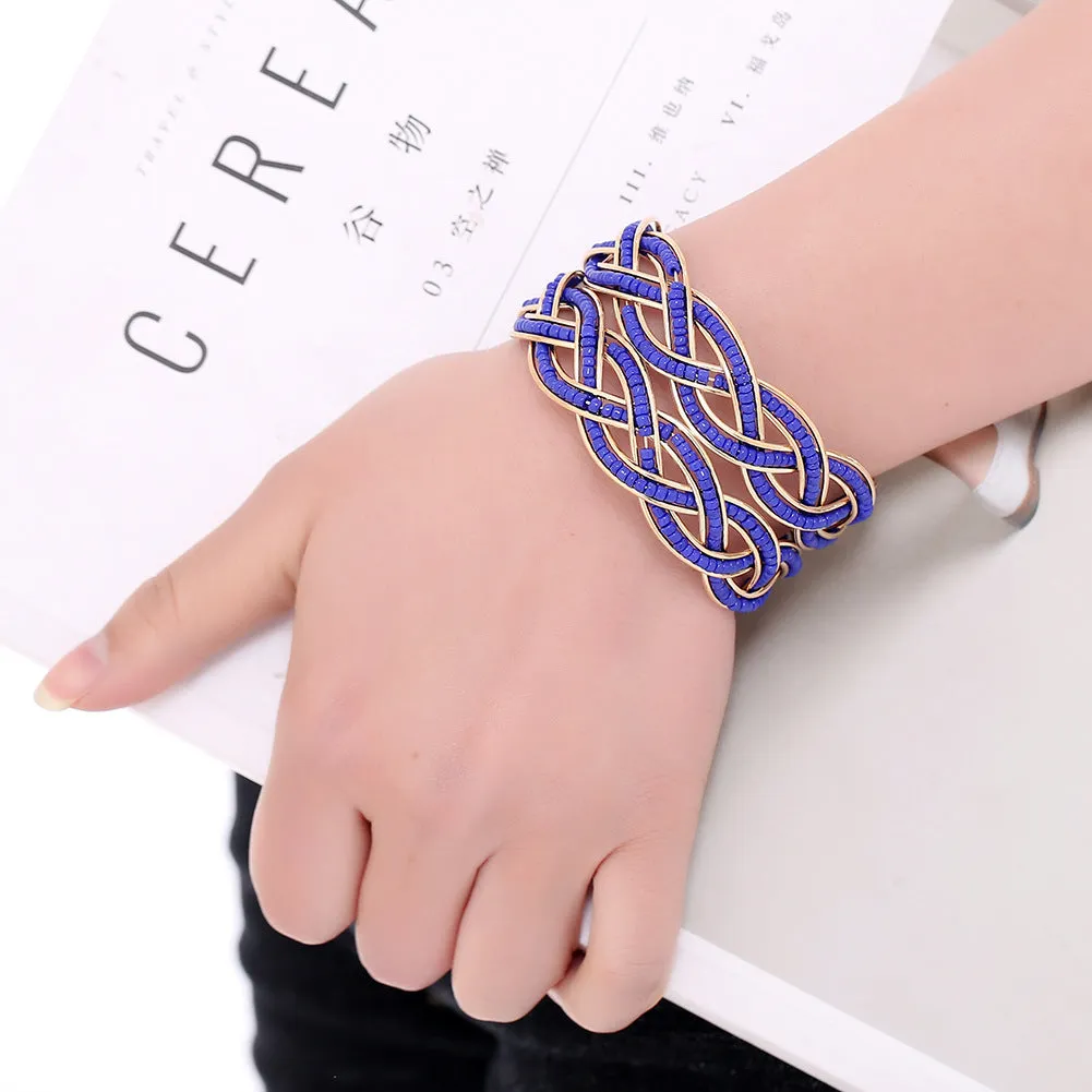 Multi-layer Colorful Rice Bead Woven Alloy Bracelet
