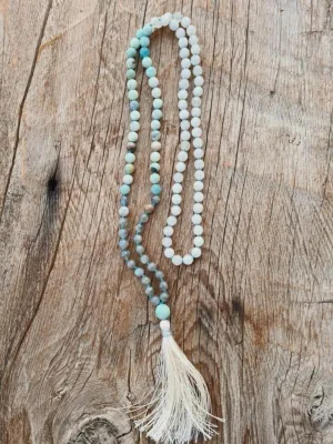 Natural Amazonite, Rainbow Labradorite, White Quartz 6mm 108 Mala Beads, Spiritual, Meditation Beads, Reiki, Japa Mala, Buddhist Prayer Beads, Yoga Bracelet, healing beads LKMALA-RRGU-2717