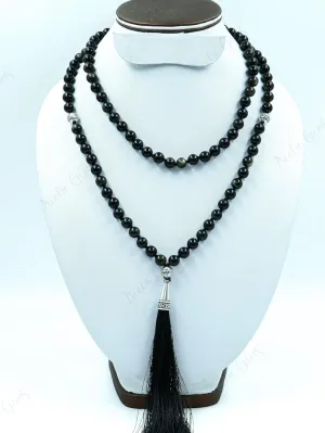 Natural Golden Obsidian 8mm 108 Mala Beads, Spiritual, Meditation Beads, Reiki, Japa Mala, Buddhist Prayer Beads, Yoga Bracelet, healing beads LKMALA-RRGU-2745