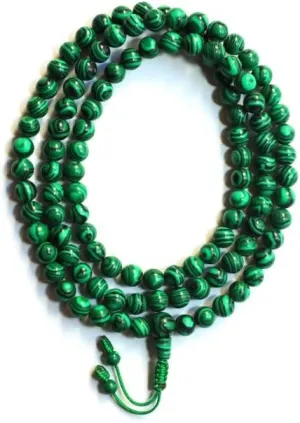 Natural Malachite 8mm 108 Mala Beads, Spiritual, Meditation Beads, Reiki, Japa Mala, Buddhist Prayer Beads, Yoga Bracelet, healing beads LKMALA-RRGU-706