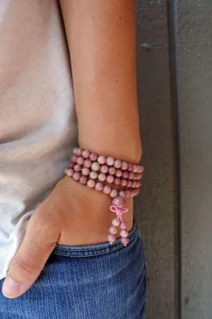 Natural Rhodonite 8mm 108 Mala Beads, Spiritual, Meditation Beads, Reiki, Japa Mala, Buddhist Prayer Beads, Yoga Bracelet, healing beads LKMALA-RRGU-2445