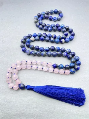 Natural Rose Quartz & Lapis Lazuli 8mm 108 Mala Beads, Spiritual, Meditation Beads, Reiki, Japa Mala, Buddhist Prayer Beads, Yoga Bracelet, healing beads LKMALA-RRGU-3574