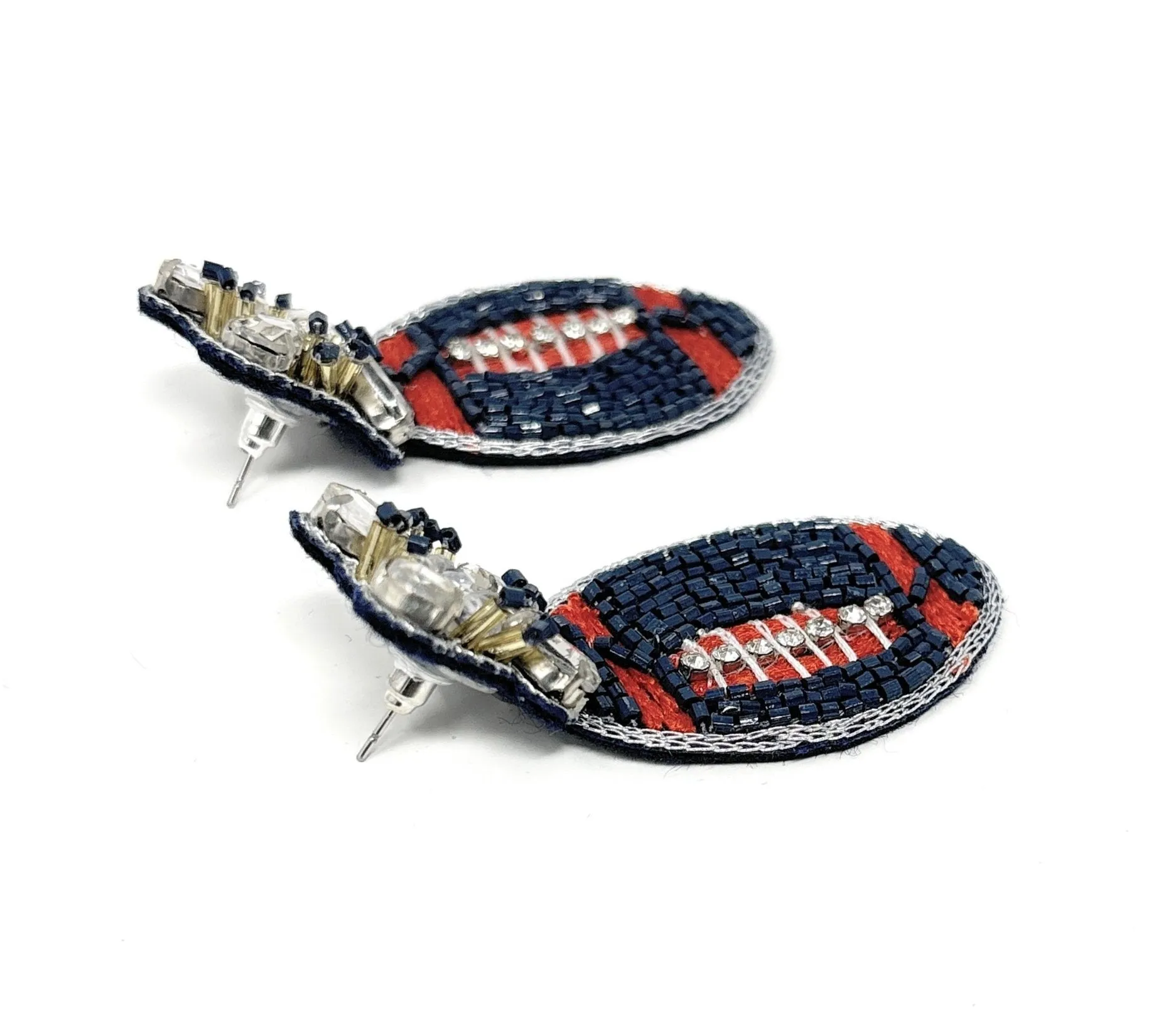 Navy Red Orange Football Beaded Earrings