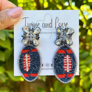 Navy Red Orange Football Beaded Earrings