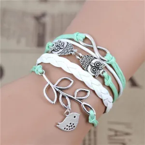 New Fashion infinity OWL Olive Branch Multilayer Bracelet , Sky green Bracelet