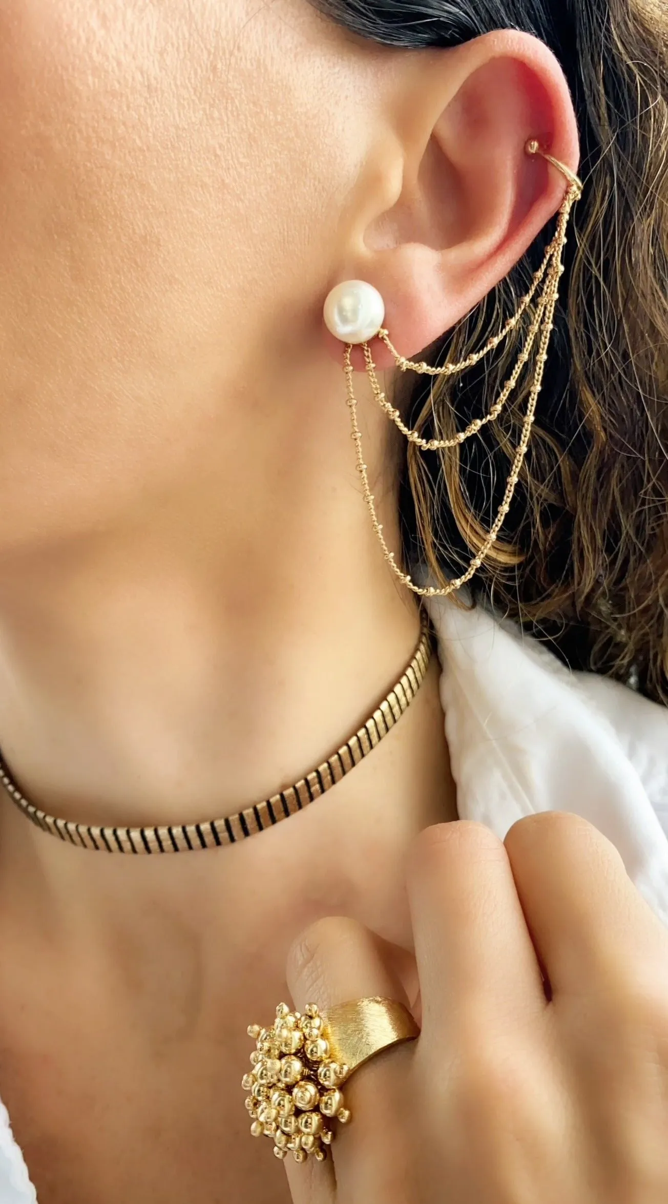Pearl Studs with Optional Earcuff Chain