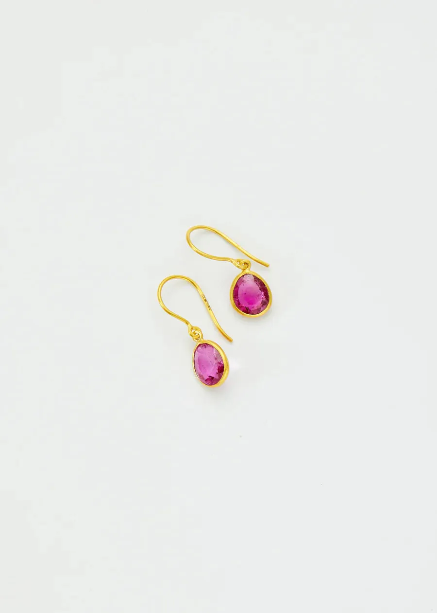 Pippa Small 18kt Gold Iris Single Drop Earrings Pink Tourmaline
