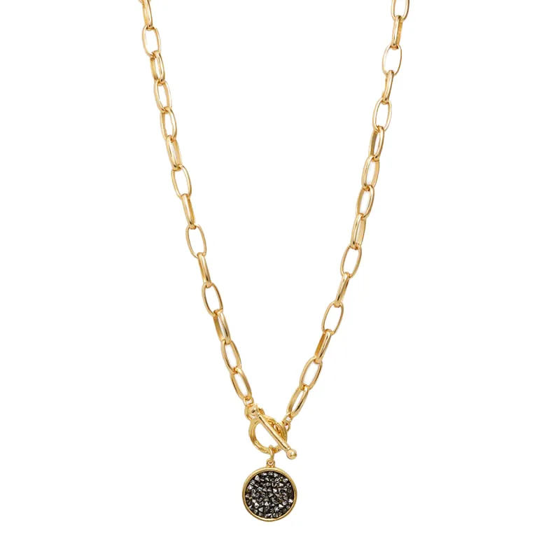Polished long Chain with crystal cluster charm