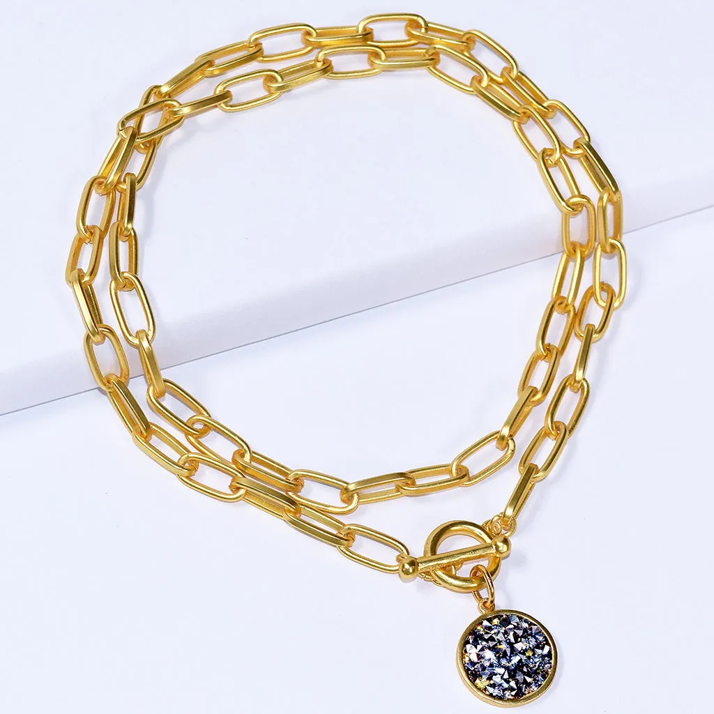 Polished long Chain with crystal cluster charm