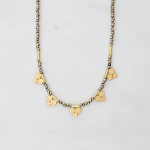Pyrite Bead Necklace with Five 22k Trios