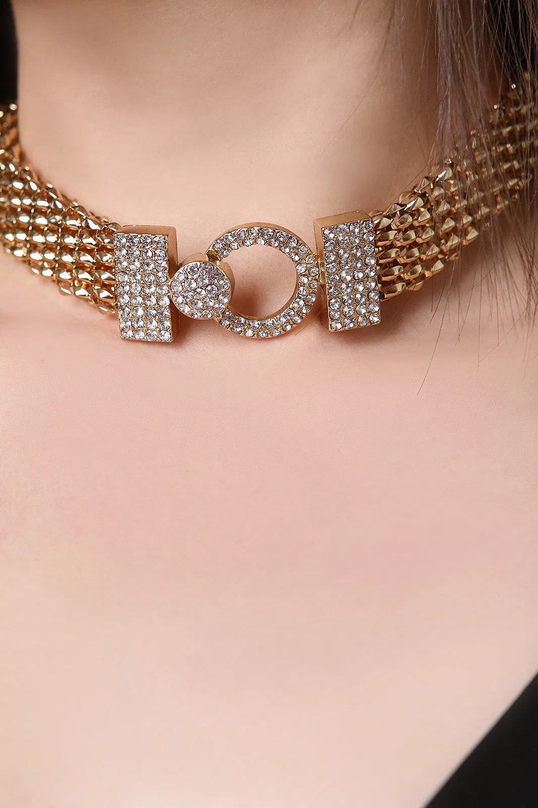 Rhinestone O-Ring Choker Necklace