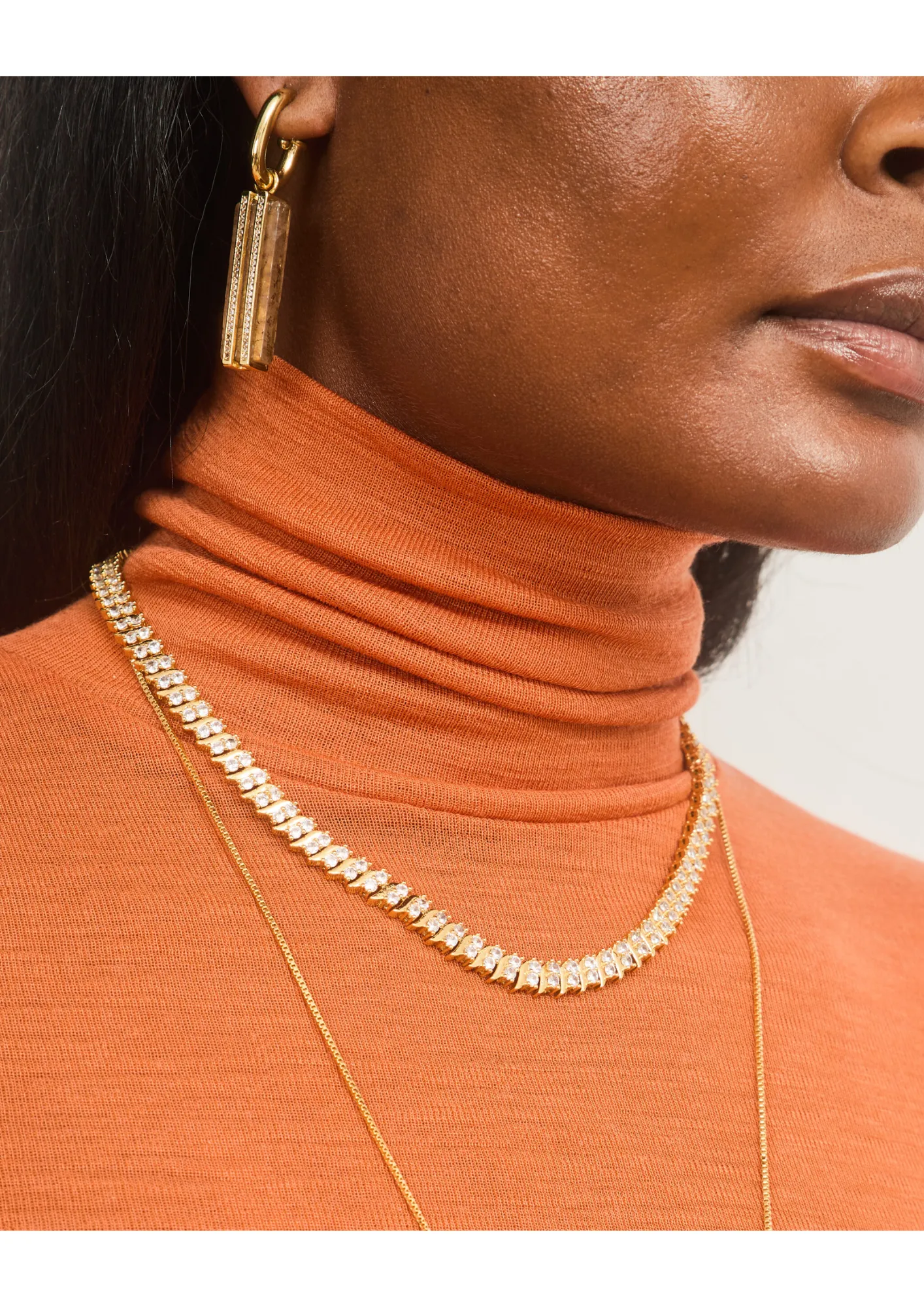 Ridged Tennis Necklace Gold