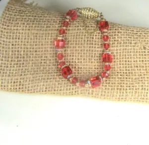 Rose Crystal Beaded Bracelet Gold Accents