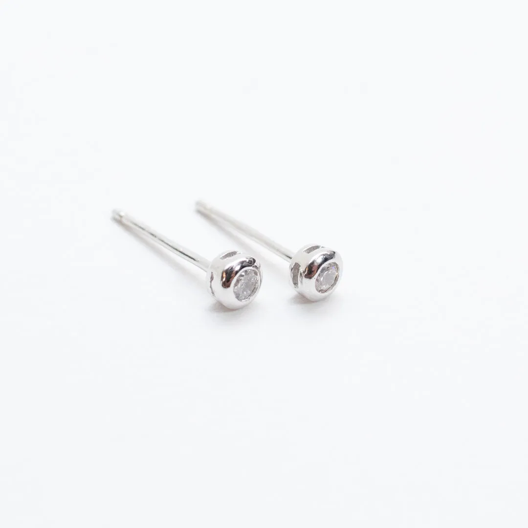 Silver Round Capped Crystal Studs