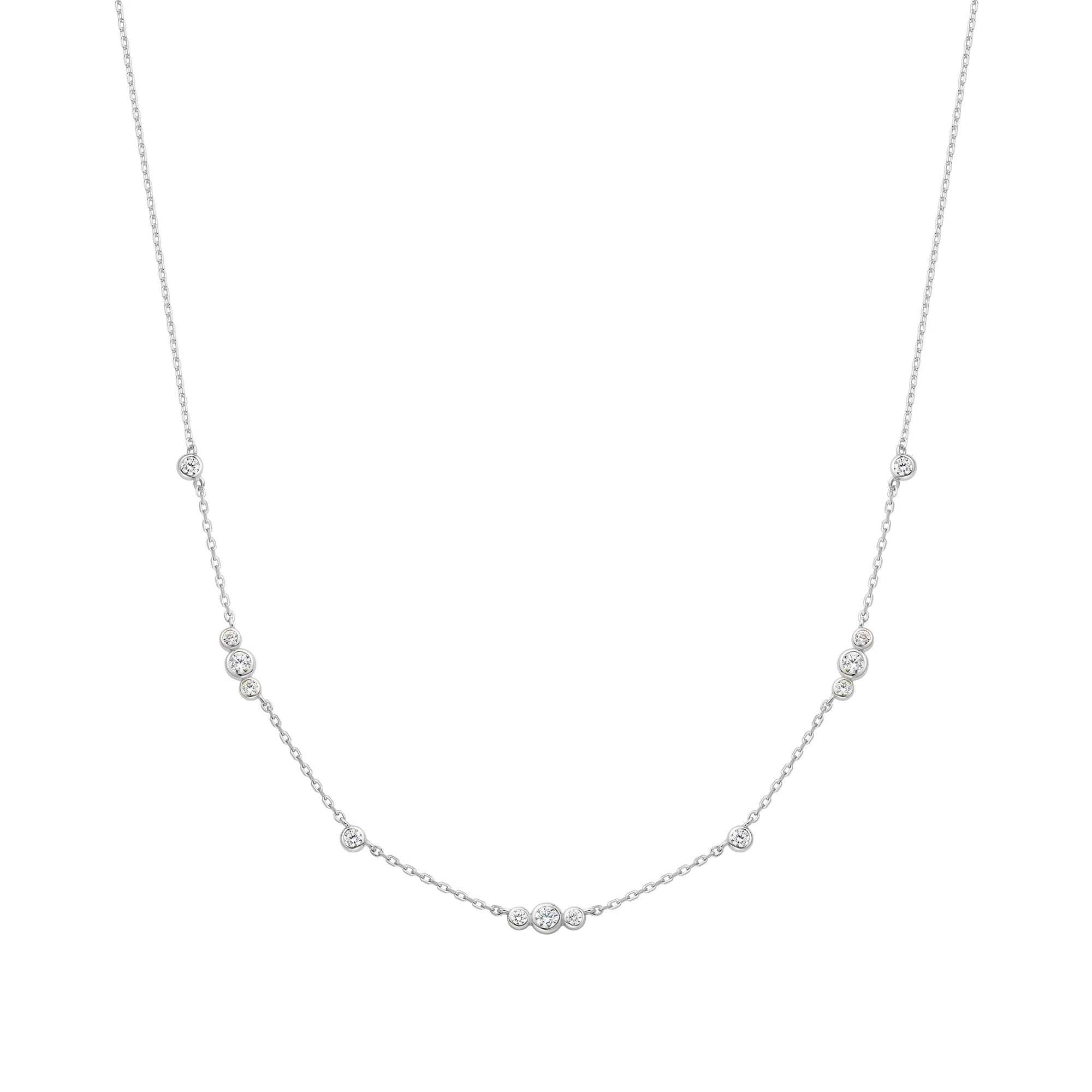 Silver Sparkling Bezel Cubic Zirconia Station Necklace