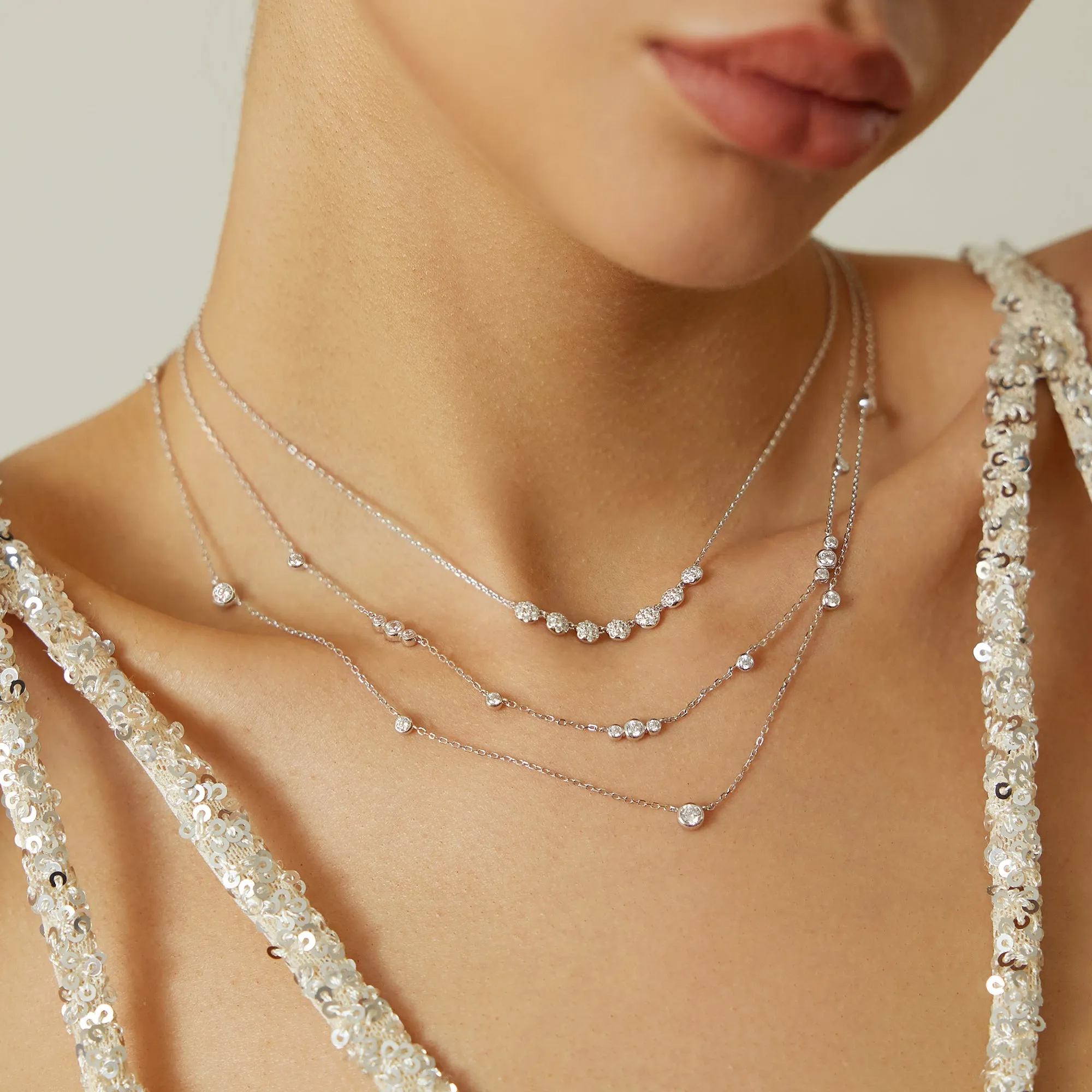 Silver Sparkling Bezel Cubic Zirconia Station Necklace