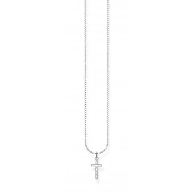 Silver Zirconia Cross Necklace 45cm KE2043-051-14-L45v