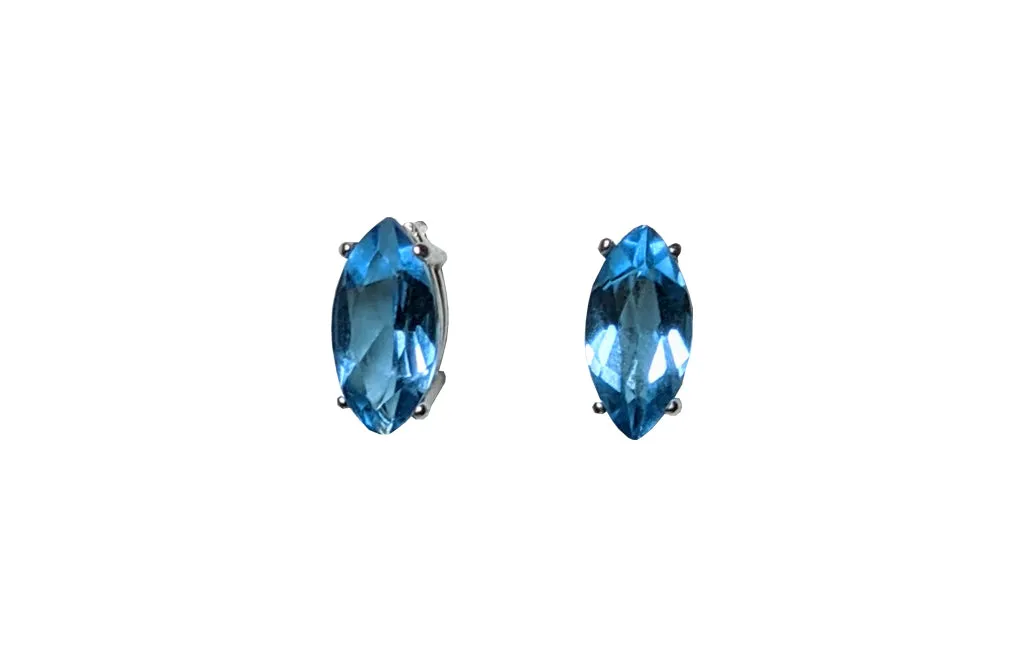Sterling Silver Marquis cut Sky Blue Swiss Topaz studs