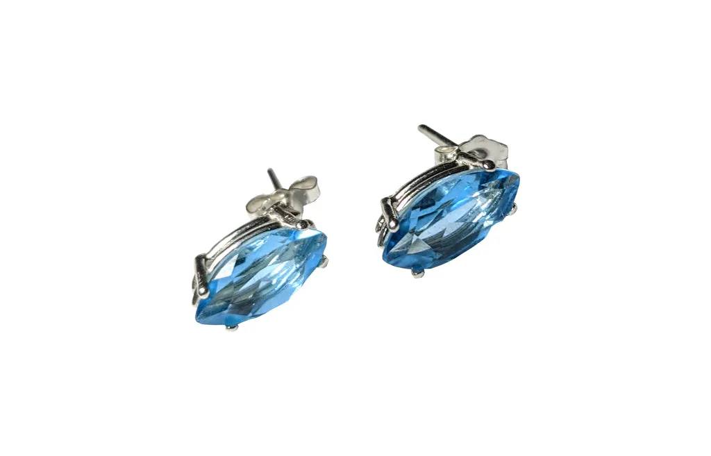 Sterling Silver Marquis cut Sky Blue Swiss Topaz studs