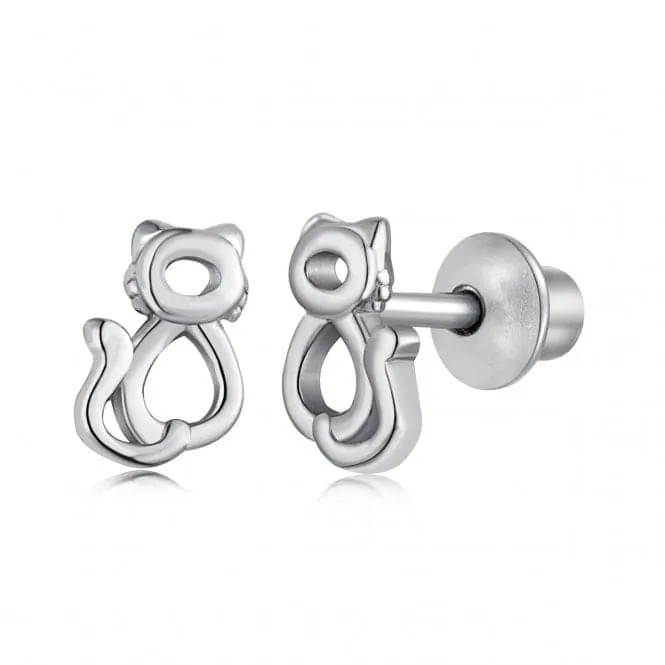 Sterling Silver Rhodium Plated Cat Earrings ERLE009