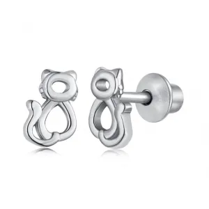 Sterling Silver Rhodium Plated Cat Earrings ERLE009