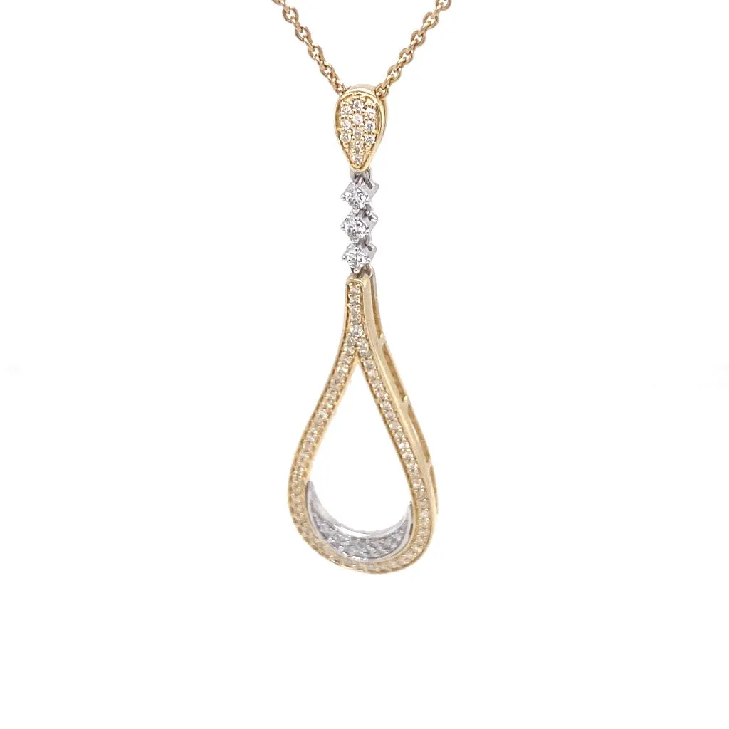 Two Tone diamond teardrop necklace 14kt white and yellow gold