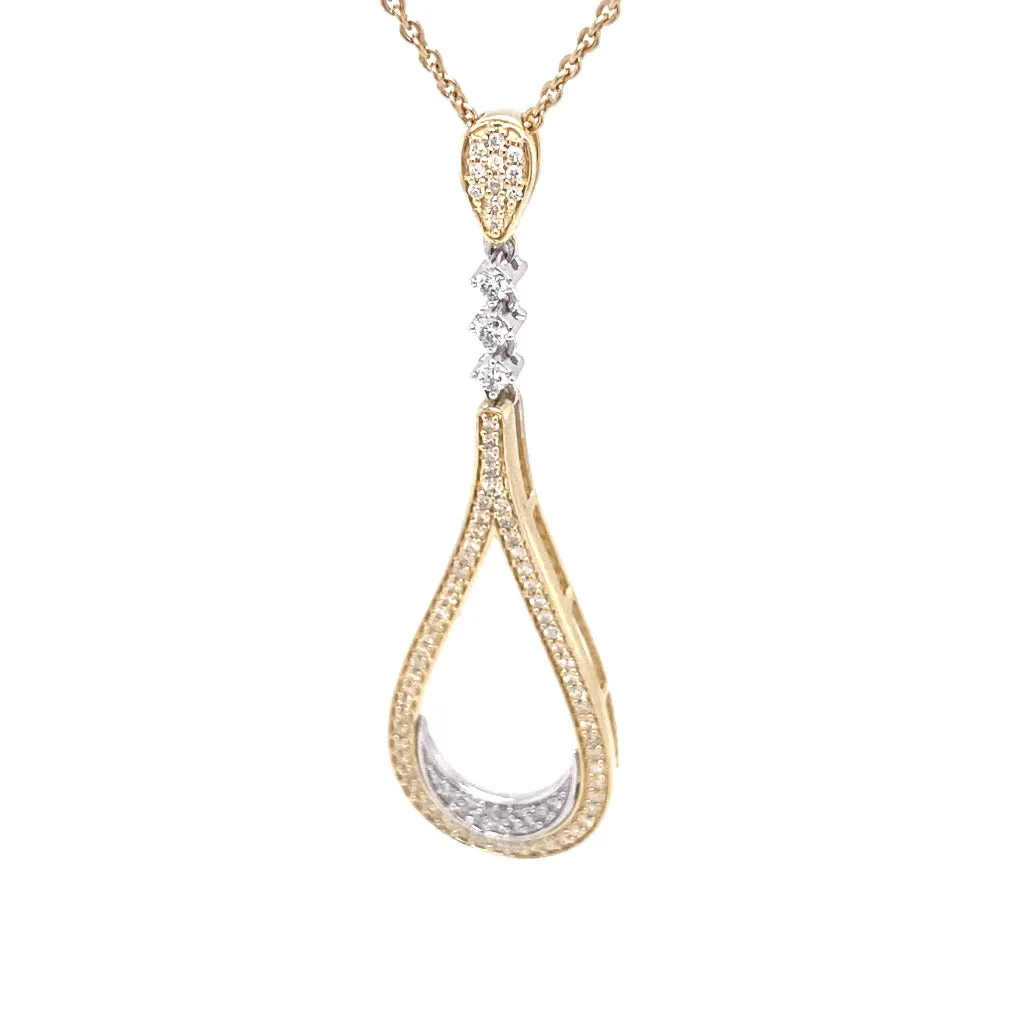 Two Tone diamond teardrop necklace 14kt white and yellow gold