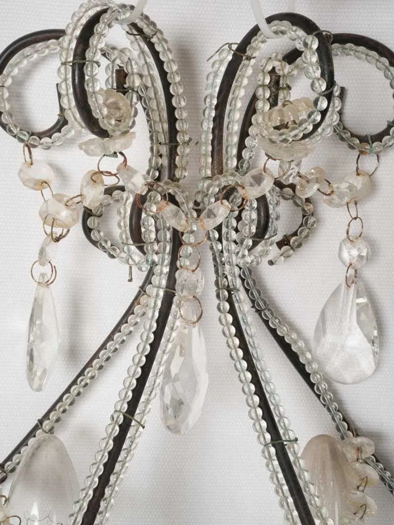 Vintage pair of two-light beaded wall sconces