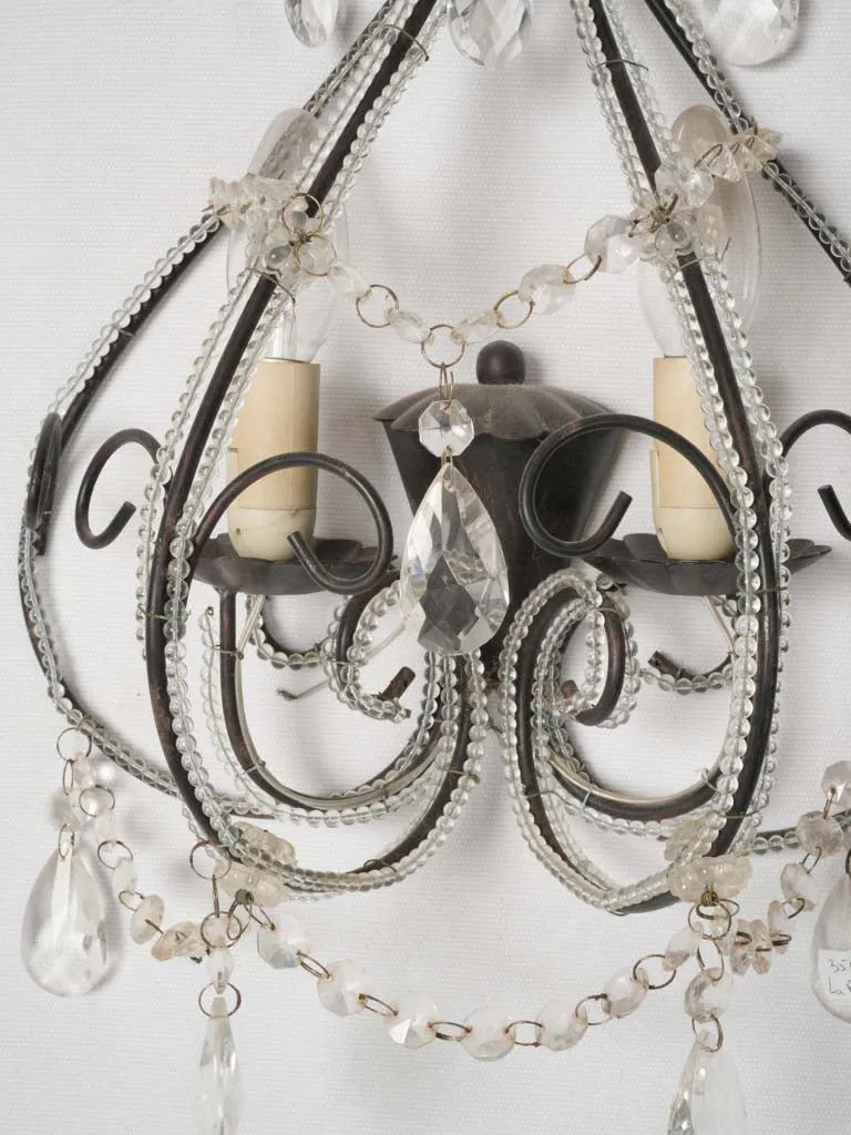 Vintage pair of two-light beaded wall sconces