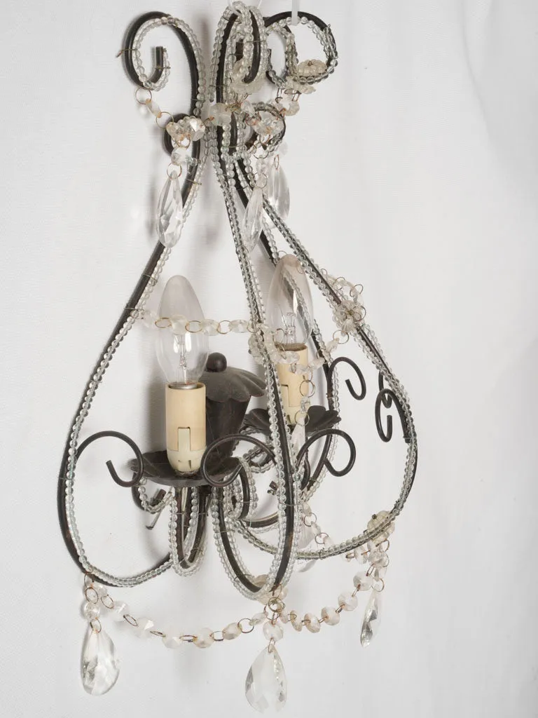 Vintage pair of two-light beaded wall sconces