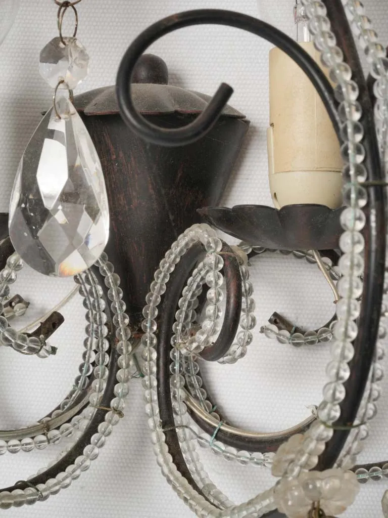 Vintage pair of two-light beaded wall sconces