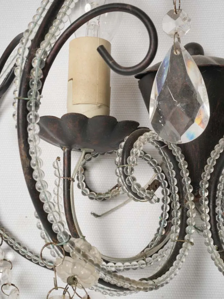 Vintage pair of two-light beaded wall sconces