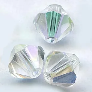 Vintage Swarovski crystal aurora borealis bicones. Art. 364. 6mm pkg of 4. b11-cr-0558(e)