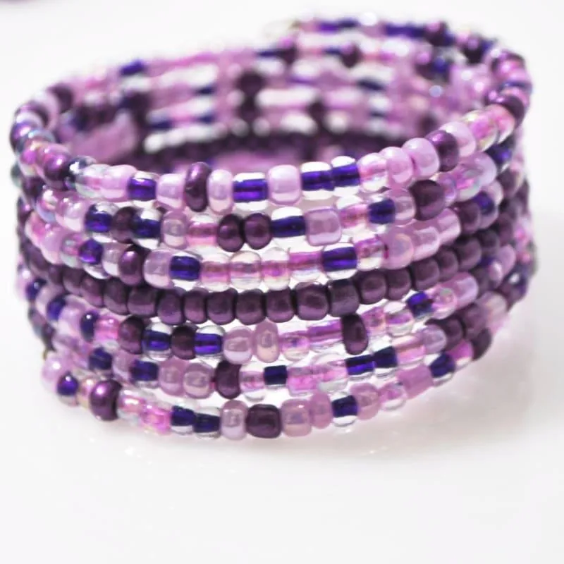 Violet Purple Memory Wire Wrap Around Bracelets