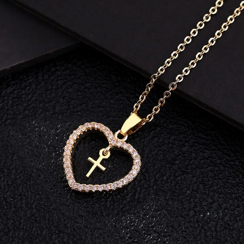 Zircon Heart Shaped Cross Pendant