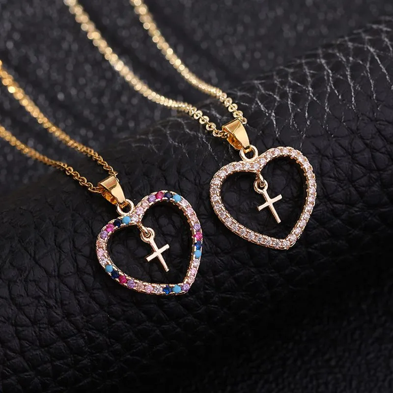 Zircon Heart Shaped Cross Pendant