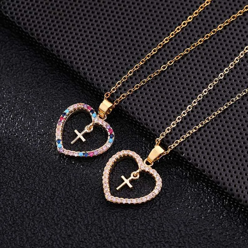 Zircon Heart Shaped Cross Pendant