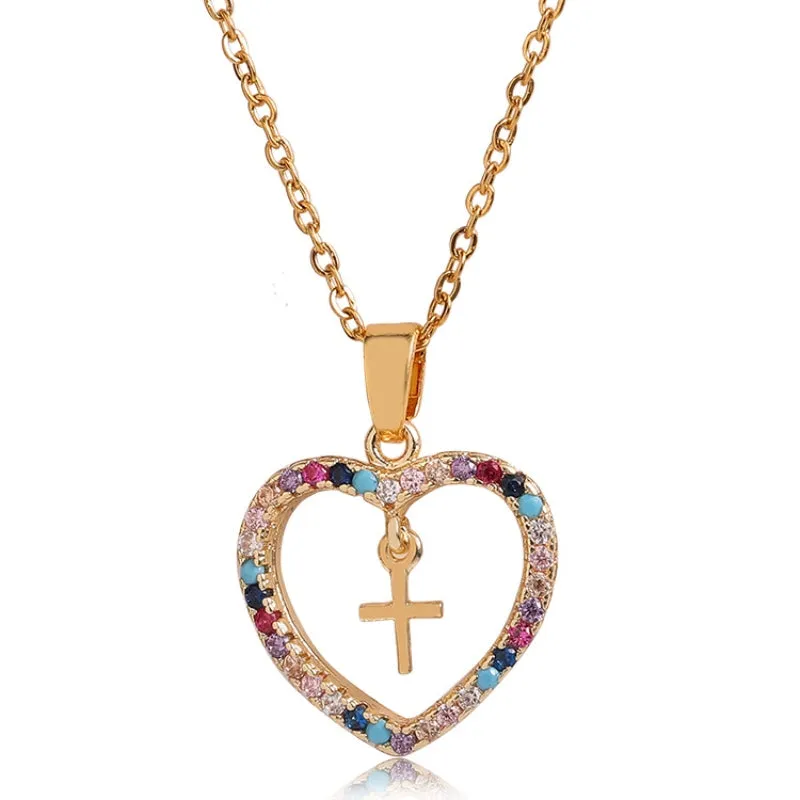 Zircon Heart Shaped Cross Pendant