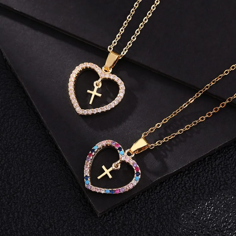 Zircon Heart Shaped Cross Pendant