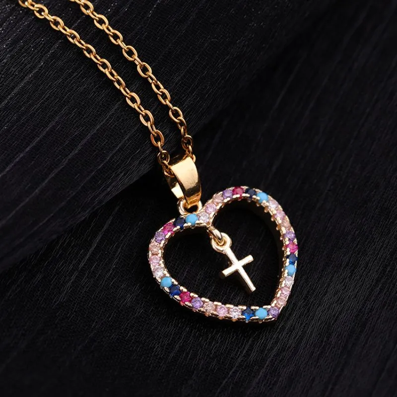 Zircon Heart Shaped Cross Pendant