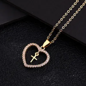 Zircon Heart Shaped Cross Pendant